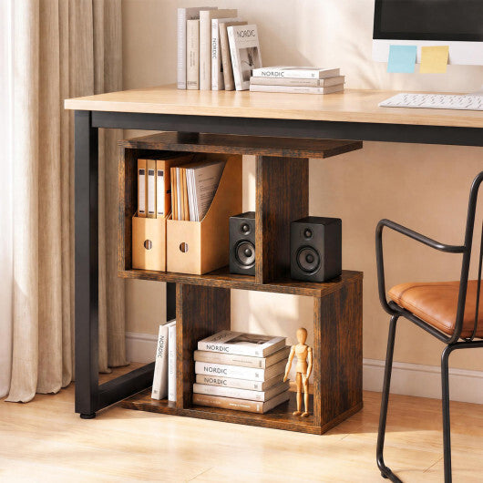 3-Tier Geometric Bookshelf Freestanding Display Shelf Side Table Set of 2-Brown W2B