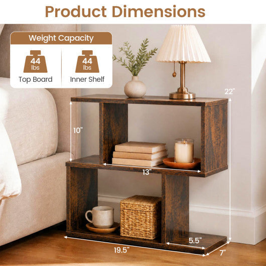 3-Tier Geometric Bookshelf Freestanding Display Shelf Side Table Set of 2-Brown W2B