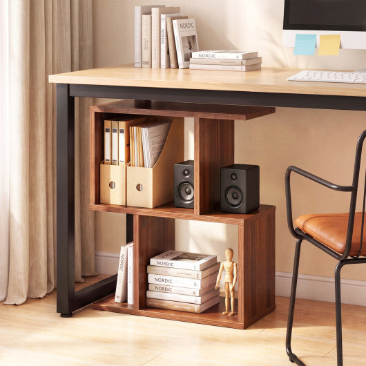 3-Tier Geometric Bookshelf Freestanding Display Shelf Side Table Set of 2-Brown W2B