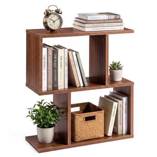 3-Tier Geometric Bookshelf Freestanding Display Shelf Side Table Set of 2-Brown W2B