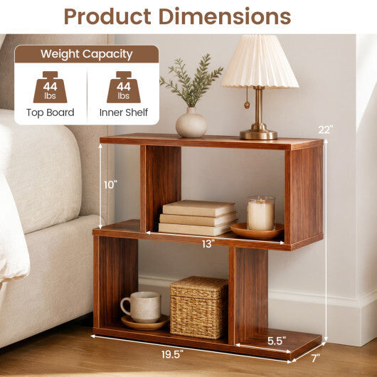 3-Tier Geometric Bookshelf Freestanding Display Shelf Side Table Set of 2-Brown W2B