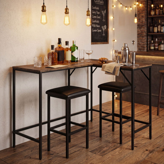 3-Piece Convertible L-Shaped Kitchen Table Chair Set with 2 AC Outlets  USB Port and Type-C Port-Black W2B