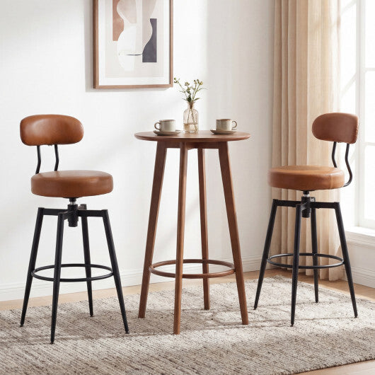 Set of 2 Swivel Barstools Faux Leather with Upholstered Seat and Back-Brown W2B