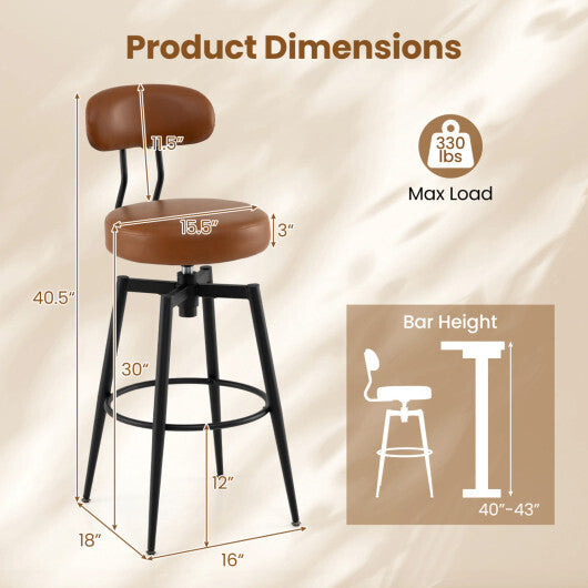Set of 2 Swivel Barstools Faux Leather with Upholstered Seat and Back-Brown W2B