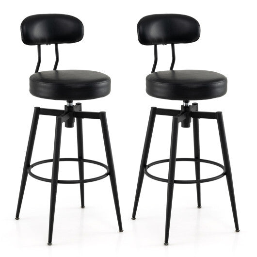 Set of 2 Swivel Barstools Faux Leather with Upholstered Seat and Back-Brown W2B