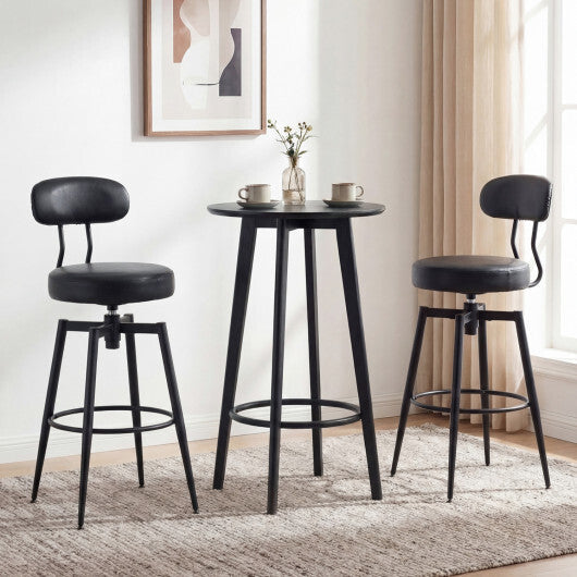 Set of 2 Swivel Barstools Faux Leather with Upholstered Seat and Back-Brown W2B