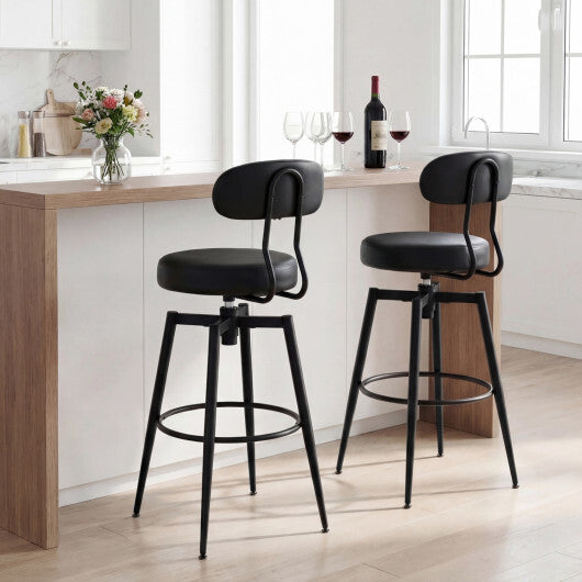 Set of 2 Swivel Barstools Faux Leather with Upholstered Seat and Back-Brown W2B