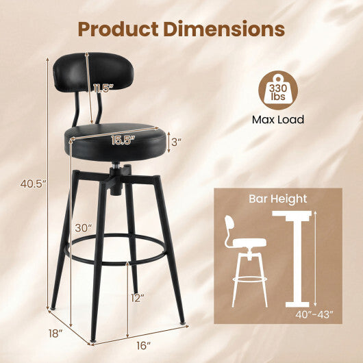 Set of 2 Swivel Barstools Faux Leather with Upholstered Seat and Back-Brown W2B