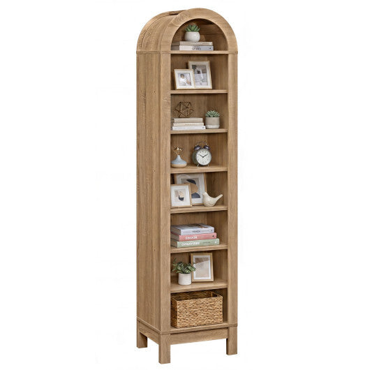 8-Tier Modern Arch Bookshelf with 3 Adjustable Shelves-Natural W2B