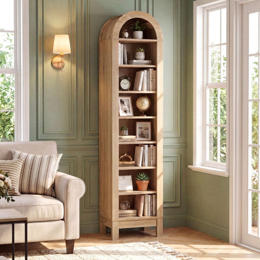 8-Tier Modern Arch Bookshelf with 3 Adjustable Shelves-Natural W2B