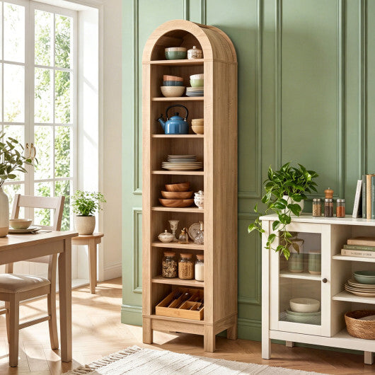 8-Tier Modern Arch Bookshelf with 3 Adjustable Shelves-Natural W2B