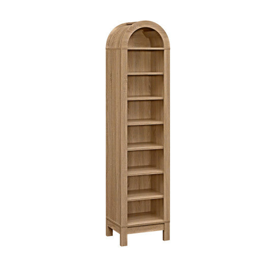 8-Tier Modern Arch Bookshelf with 3 Adjustable Shelves-Natural W2B