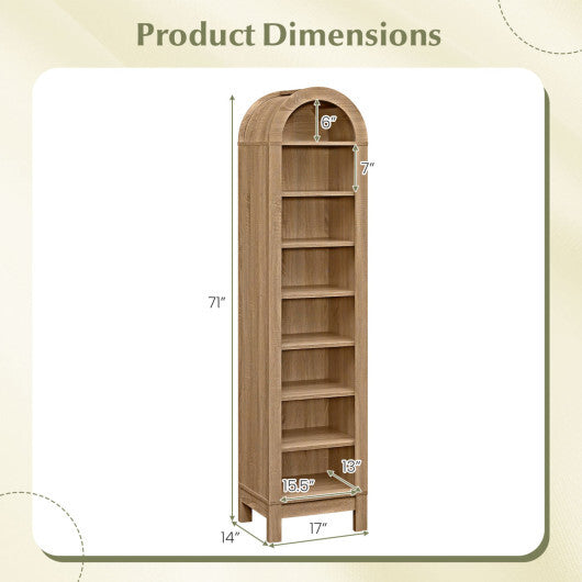 8-Tier Modern Arch Bookshelf with 3 Adjustable Shelves-Natural W2B