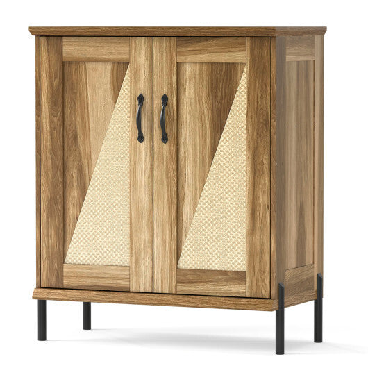 5-Tier Wooden Farmhouse Shoe Cabinet with Woven Rattan Doors-Natural W2B
