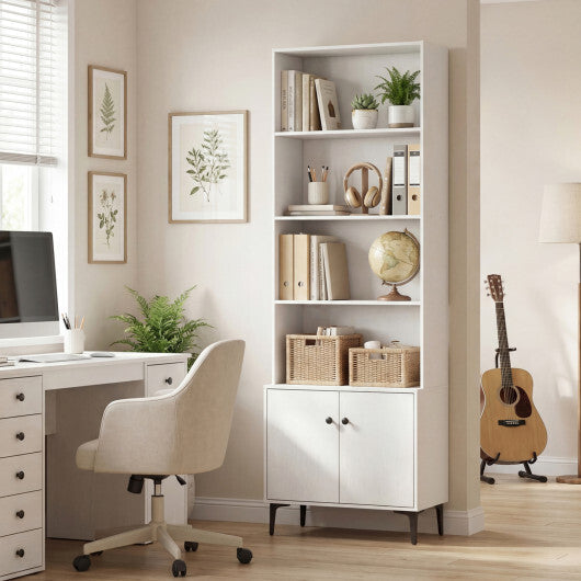 Giantex Bookshelf with Doors and 2 Anti-Tipping Kits for Home Office-White W2B