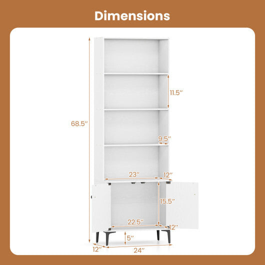 Giantex Bookshelf with Doors and 2 Anti-Tipping Kits for Home Office-White W2B