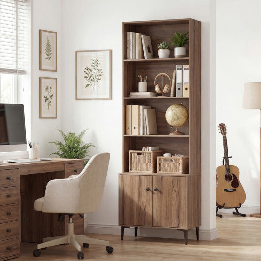 Giantex Bookshelf with Doors and 2 Anti-Tipping Kits for Home Office-White W2B