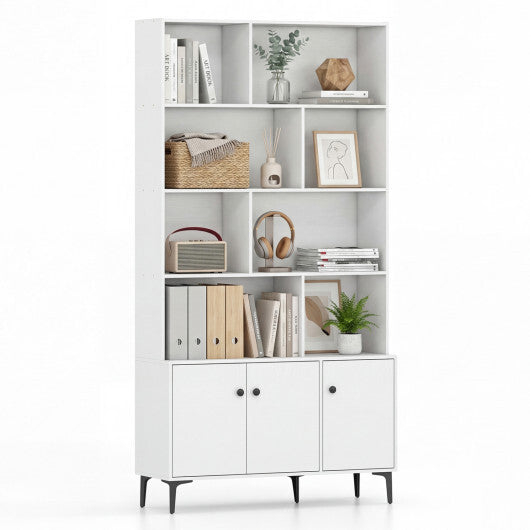 Bookshelf with 3 Doors and 2 Anti-Tipping Kits for Home Office-White W2B