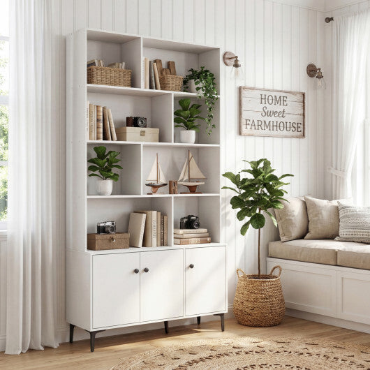 Bookshelf with 3 Doors and 2 Anti-Tipping Kits for Home Office-White W2B