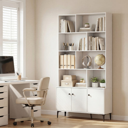 Bookshelf with 3 Doors and 2 Anti-Tipping Kits for Home Office-White W2B