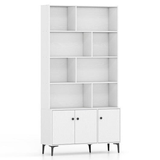Bookshelf with 3 Doors and 2 Anti-Tipping Kits for Home Office-White W2B