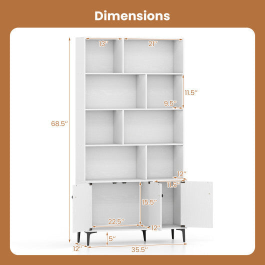 Bookshelf with 3 Doors and 2 Anti-Tipping Kits for Home Office-White W2B
