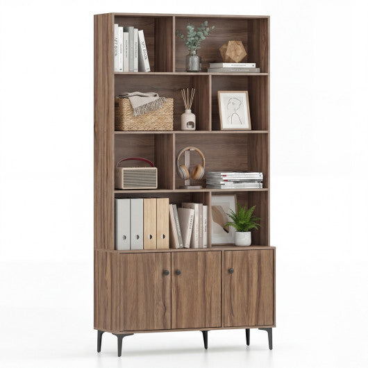 Bookshelf with 3 Doors and 2 Anti-Tipping Kits for Home Office-White W2B