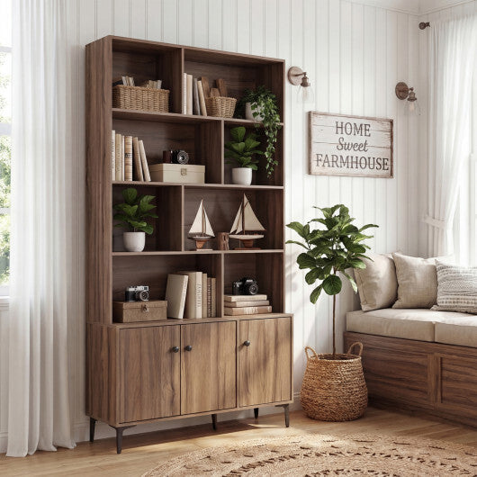 Bookshelf with 3 Doors and 2 Anti-Tipping Kits for Home Office-White W2B