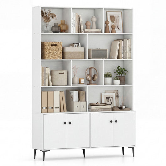Bookshelf with 4 Doors and 2 Anti-Tipping Kits for Home Office-White W2B