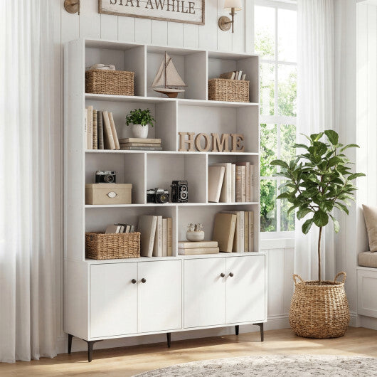Bookshelf with 4 Doors and 2 Anti-Tipping Kits for Home Office-White W2B