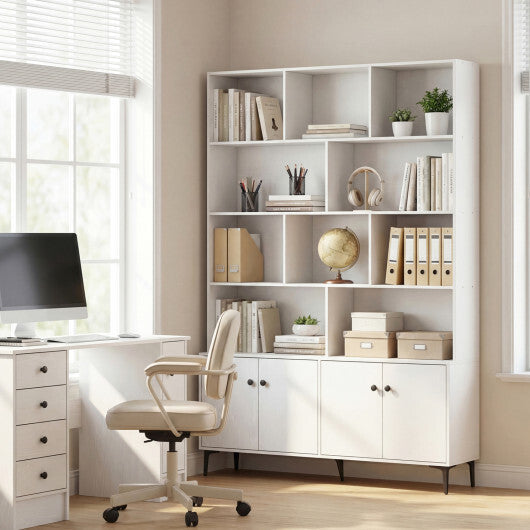 Bookshelf with 4 Doors and 2 Anti-Tipping Kits for Home Office-White W2B