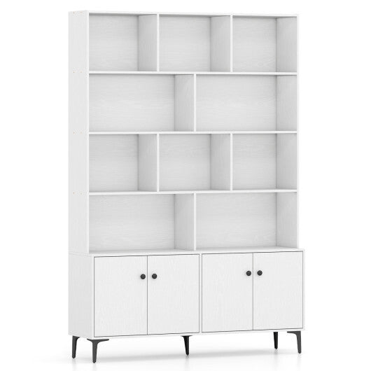 Bookshelf with 4 Doors and 2 Anti-Tipping Kits for Home Office-White W2B