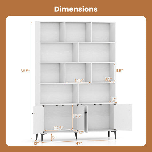 Bookshelf with 4 Doors and 2 Anti-Tipping Kits for Home Office-White W2B