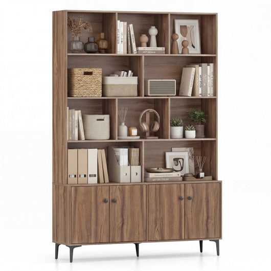 Bookshelf with 4 Doors and 2 Anti-Tipping Kits for Home Office-White W2B