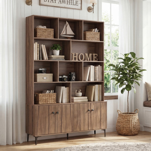 Bookshelf with 4 Doors and 2 Anti-Tipping Kits for Home Office-White W2B