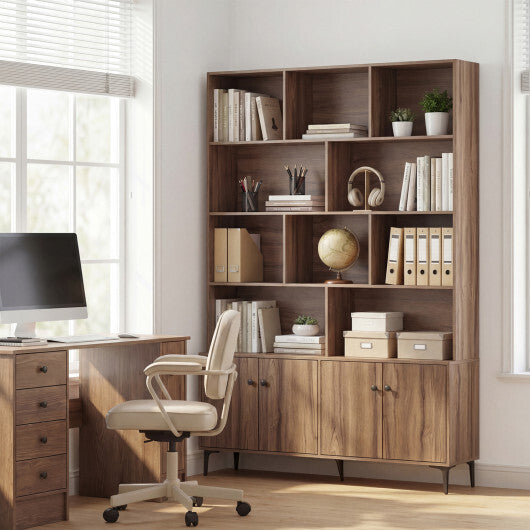 Bookshelf with 4 Doors and 2 Anti-Tipping Kits for Home Office-White W2B
