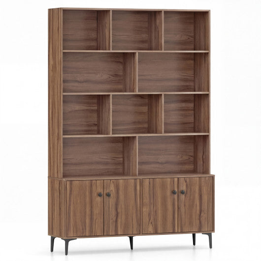 Bookshelf with 4 Doors and 2 Anti-Tipping Kits for Home Office-White W2B