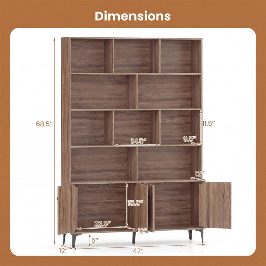 Bookshelf with 4 Doors and 2 Anti-Tipping Kits for Home Office-White W2B