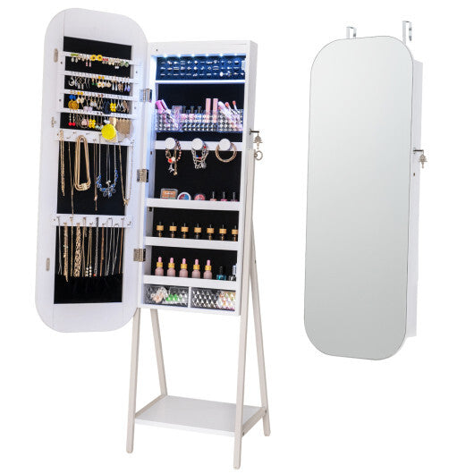 Jewelry Cabinet with Full-Length Mirror Large Storage Capacity-White W2B
