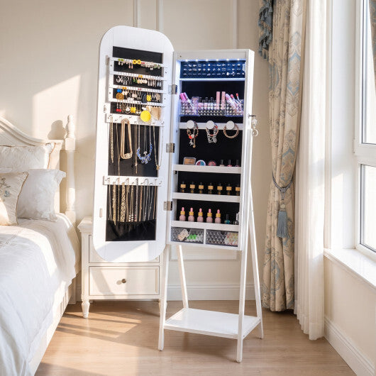 Jewelry Cabinet with Full-Length Mirror Large Storage Capacity-White W2B
