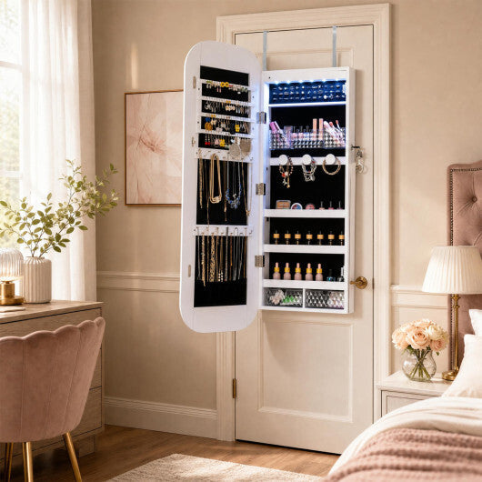 Jewelry Cabinet with Full-Length Mirror Large Storage Capacity-White W2B