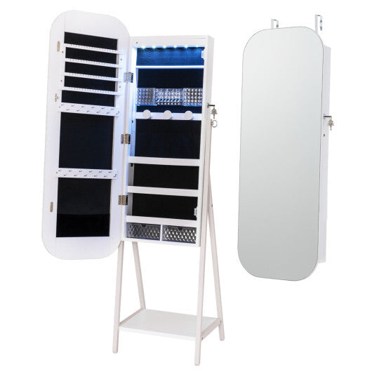 Jewelry Cabinet with Full-Length Mirror Large Storage Capacity-White W2B
