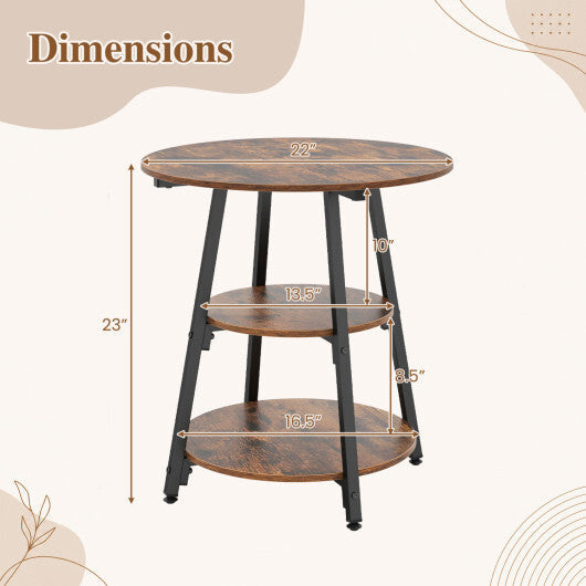 Set of 2 Industrial Side Tables with 3-Tier Shelves & Metal Frame for Small Space-Rustic Brown W2B
