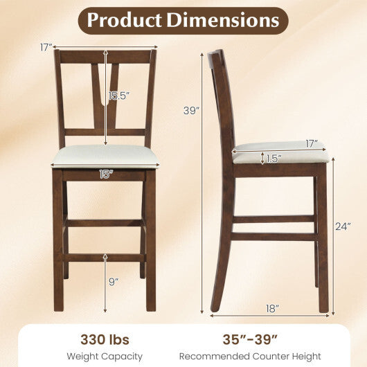 Counter Height Bar Stools with Contoured V-Back-Set of 2 W2B