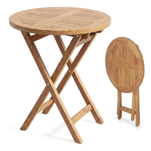 24" Round Solid Teak Outdoor Folding Bistro Table with Footrest W2B