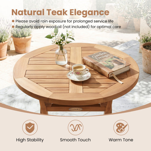 24" Round Solid Teak Outdoor Folding Bistro Table with Footrest W2B
