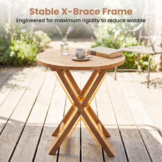 24" Round Solid Teak Outdoor Folding Bistro Table with Footrest W2B