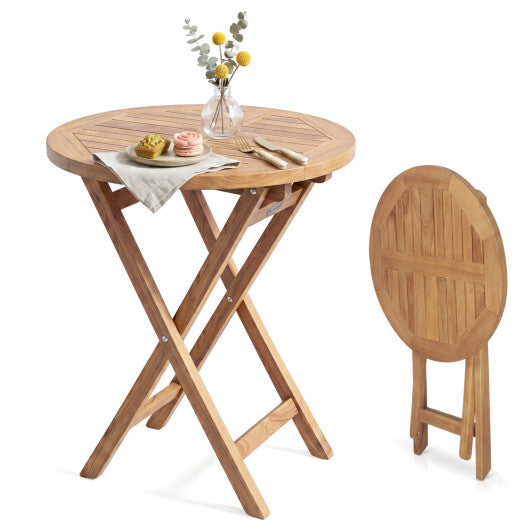 24" Round Solid Teak Outdoor Folding Bistro Table with Footrest W2B
