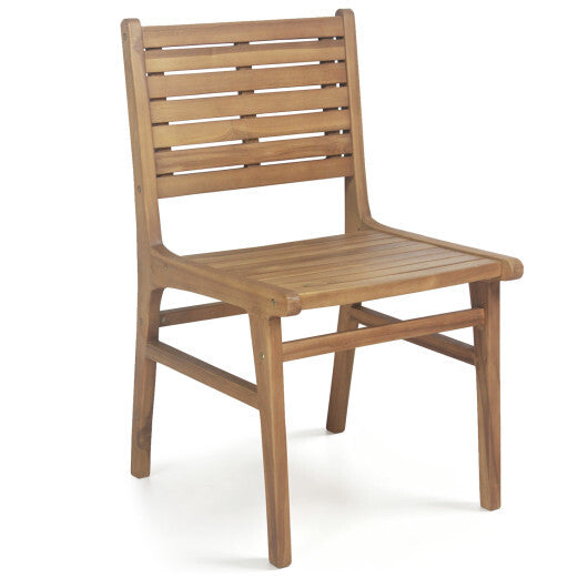 Natural Wood Armless Patio Chair with Slanted Back and Slatted Seat W2B