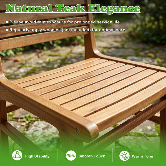 Natural Wood Armless Patio Chair with Slanted Back and Slatted Seat W2B